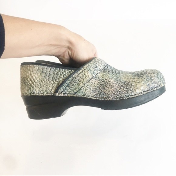Sanita Reptile Embossed Clogs Green Leather Snakeskin Comfort Shoe Danish 40 - Picture 8 of 12